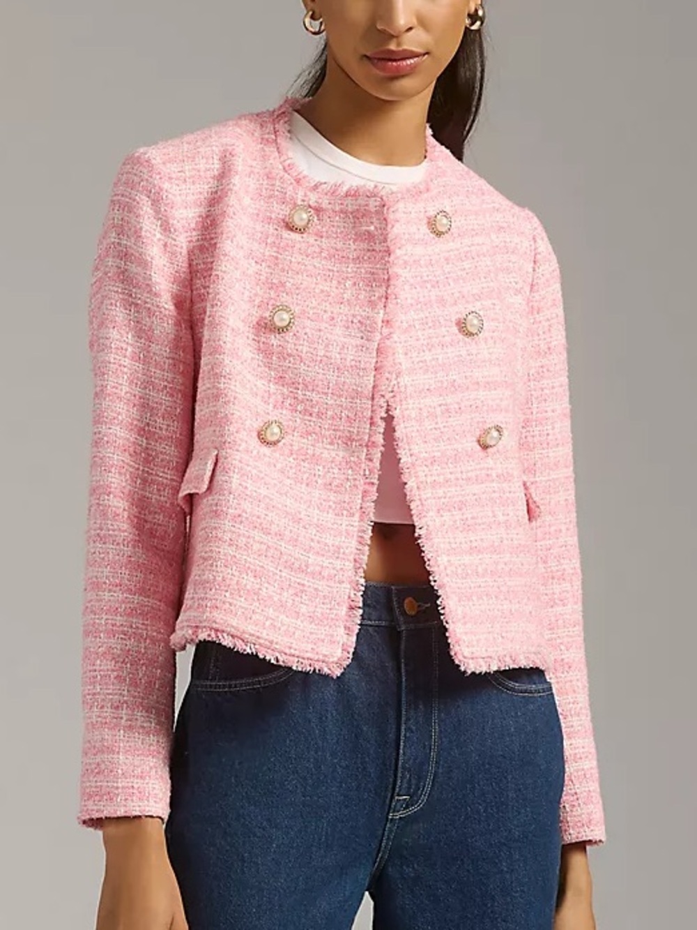 Maeve Double-Breasted Tweed Jacket Pink Sz: 6
